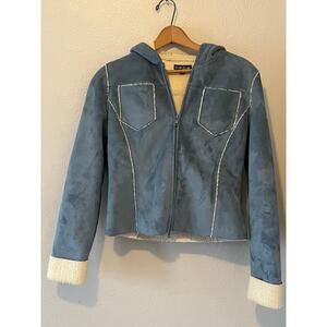Women's bebe Winter faux suede light Blue Jacket coat sherpa interior size M